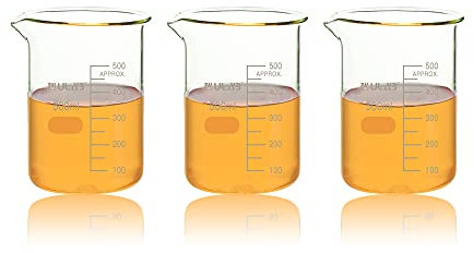 ULAB Scientific UBG1026 - Vasos de precipitados de vidrio, vol. 500 ml, 3.3 Borosilicato Griffin Low Form con graduación impresa, paquete de 3