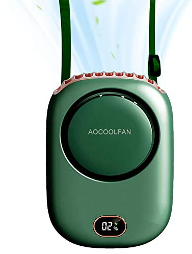 CWNOTBHY Portable Neck Fan, Mini Hanging Neck Fan with Adjustable Lanyard and Bracket, USB Rechargeable Hands Free 3 Wind Speed Personal Fan for Indoor Outdoor (Green)