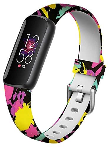 FunBand kompatibel mit Fitbit Luxe Armband, Blumen Muster Gedruckt Weiche Silikon Ersatzband Watch Armband Verstellbares Replacement Uhrenarmband Armbänder mit für Fitbit Luxe Smart Watch