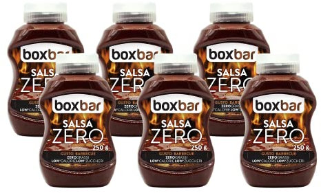 BoxBar salsa Barbecue zero, a basso contenuto di calorie, zuccheri e zero grassi. Senza glutine e vegetariana (6 Flaconi da 250g)