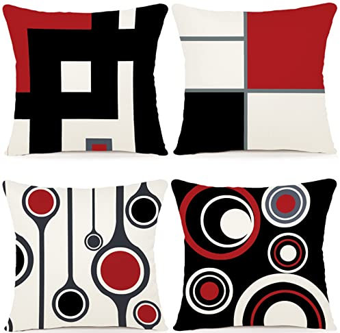 ZWJD Kissenbezug 40x40 4er Set Outdoor Kissen Dekokissen Leinen Kissenhülle Kissenbezüge Geometrische Muster Kissenhüllen für Sofa Wohnzimmer Zierkissen 40 x 40 cm-A015
