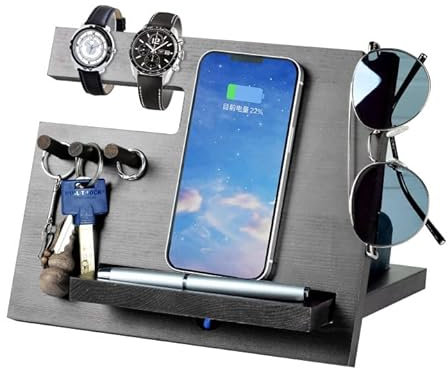 Cadeau Homme, Organisateur de Bureau pour Mari, Support Telephone Bureau – Organiseur de Table de Nuit – Cadeau Anniversaire pour Homme ou Papa Support Montre Cadeau Homme Noël Support Porte Monnaie