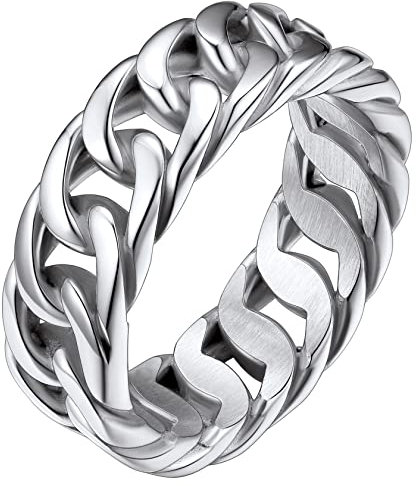 ChainsHouse Damen Herren Ring Edelstahl Bandring in Größe 54 Cuban Link Kette Fingerring Statement Ring Gothic Retro Fingerring Partnerring Freundschaftsring für Paar Pärchen