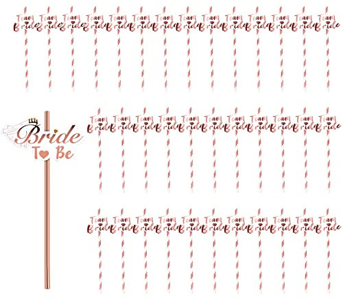 QincLing 37pcs papierstrohhalme Rosegold Team Bride trinkhalme Plastikfrei strohhalme JGA junggesellinnenabschied Papierhalme Einweg Bio Strohhalme Bride to Be Deko für Braut Dusche Hochzeiten Party