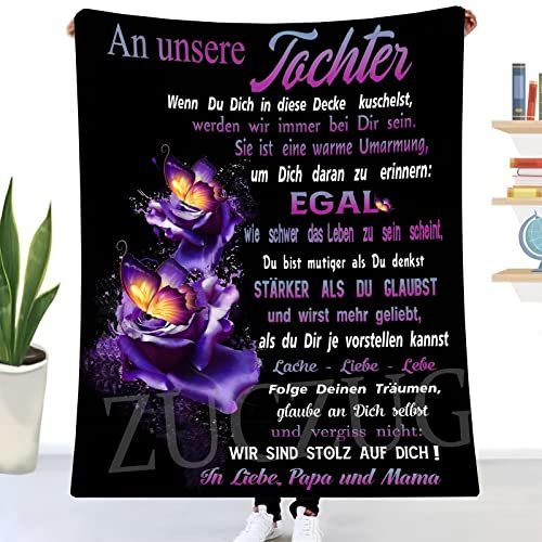 ZUCZUG Kuscheldecke Flauschige Personalisierte Geschenke Decke an Unsere Tochter von Papa und Mama, Super Weiche Flanelldecke Wohndecke für Couch Bett, TV-Decke Geburtstag, Weihnachten
