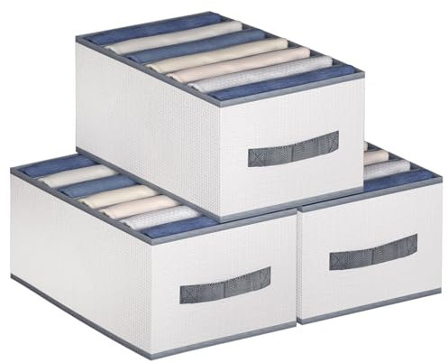 DonYeco 3 Stück Kleiderschrank-Organizer, 7 Gitter, Jeans, Schubladen, Schrank-Organizer und Aufbewahrung, Maße: 36,6 x 24,9 x 20,3 cm (Fachbreite: 5,1 cm)
