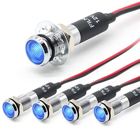 FILN 5 stücke 8mm (5/16 ) 12V LED kontrollleuchte wasserdichte pilot signallampe Meldeleuchte metalltafelleuchten(Messing vernickelt,blau5stück)