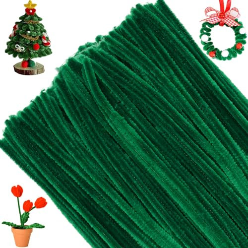 G2PLUS Dunkelgrün Pfeifenreiniger 6mm, 100 Stück Pfeifenputzer zum Basteln, Pfeifenputzer für Blumen Pfeifenreiniger, 30cm Chenilledraht für Kinder zum Basteln und Dekorieren