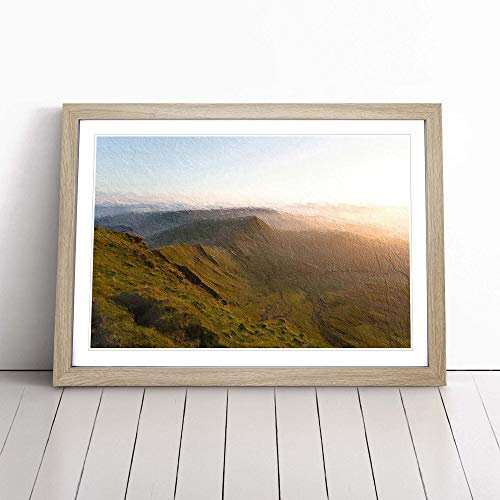 Pen y Fan in the Brecon Beacons Wales Framed Wall Art Picture Print - Canvas Painting - Modern Home Décor Poster - Ready to Hang for Living Room Bedroom Kitchen - Oak A3 (36 x 48 cm)