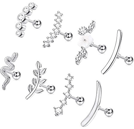 Helix Piercing Jewellery Tragus Cartilage Earrings Screw Back Surgical Steel Stud Earrings for Women Flower Ear Piercing Silver Conch Daith Tragus Helix Piercing Earrings 16G Silver