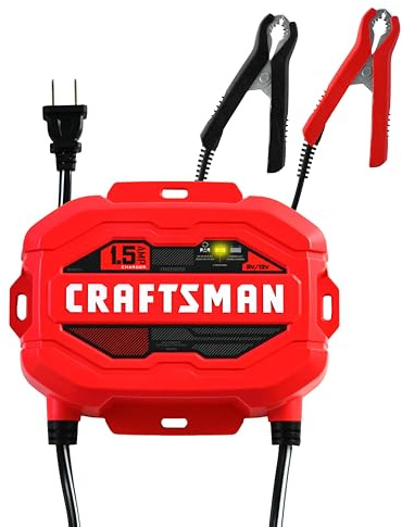 Craftsman CMXCESM259 1.5A 6V/12V Automotive Battery Charger and Maintainer - Ideal for Power Sports, Motorcycle, Car and Boat Batteries