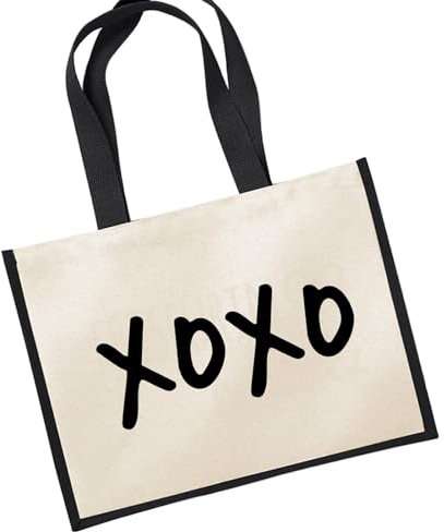 Huuraa Jutetasche XOXO Kuss Geschenk 21 Liter Black Jute und Baumwolle XOXO Geschenkidee