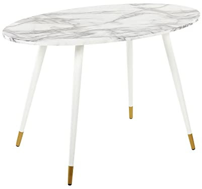 Beliani Esstisch glamourös aus MDF Marmor/weiß oval 120 x 70 cm Metallbeine Gutiere