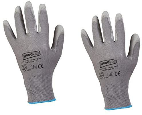 D2D | 24 Paar - Grey Grip Handschuhe - Größe: 6 (XS) - Grau aus Polyester mit einer PU Beschichtung - Norm EN 388 - Arbeitshandschuhe - PU-Montagehandschuhe