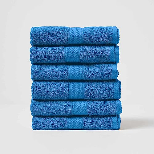 HOMESCAPES Cobalt Blue Turkish Cotton Set of 6 Hand Towels Super Soft Thick & Absorbent 500 GSM Towel Heavy Weight for everyday Luxury