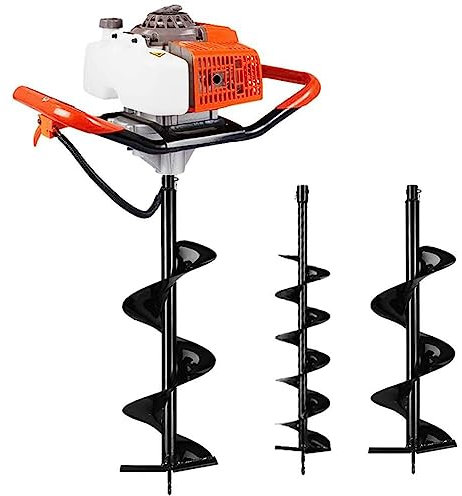 ZUMAHA 2Stroke Petrol Earth Drill Auger Fence Post Ground Hole Borer Digger, Earth Auger Fence Post Hole Borer Ground,63cc Petrol Spiral Digger, with 4 Inch, 6 Inch, 8 Inch Drill Bit