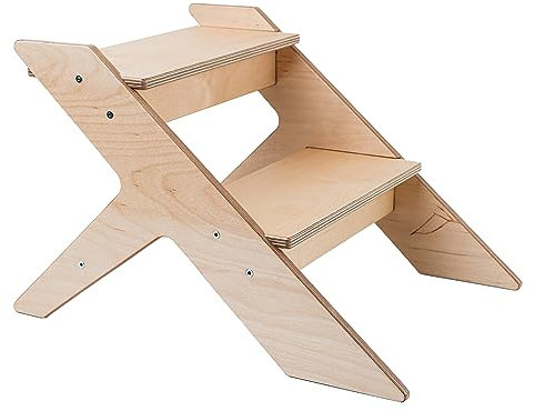 Klassischer Tritthocker aus Holz für Erwachsene & kinderfreundliches Design für Kinder, ideal für Schlafzimmer, Küche und mehr, 2-Stufen-Hocker-Design für einfache Erreichbarkeit (Natur)