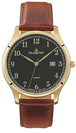 Dugena Herren-Armbanduhr Hamburg 4461113, Quarzwerk, Edelstahlgehäuse, Saphirglas, Lederarmband, Dornschließe, 5 bar