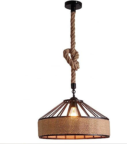 LEDSone Vintage Retro Metallrahmen Käfig mit 1 m Hanfseil hängende Hängelampe Droplight antike Deckenlampe Loft Deckenleuchter E27, 6W [Energieklasse A+++] (40cm, 1m Hemp)