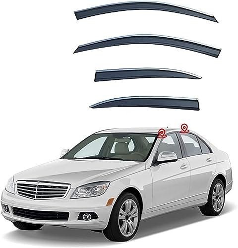 AUREIN 4 Stück Autofenster Windabweiser für Mercedes-Benz C Class W204 2007-2014, Autofenster Regenschutz Sonnenschutz Regenabweiser Deflektoren Guard Zubehör