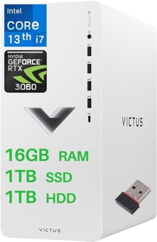 HP 2023 Newest Victus 15L Computer Gaming Desktop, Intel Core i7-13700 (16 Cores, Up to 5.2GHz), NVIDIA GeForce RTX 3060 Graphics, 16GB RAM, 1TB SSD, 1TB HDD, Tower PC, Wi-Fi 6, Windows 11 Home
