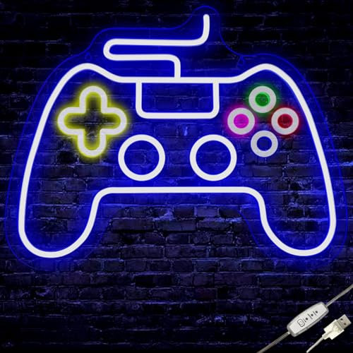 MHneonsign Gamepad Neon Sign, Game Controller Led Sign, Gamer Neon Light for Gaming Room Wall Décor, USB Powered Gamepad Shape Sign for Teen Boys’ Gifts (Gamepad2)