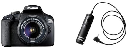 Canon EOS 2000D Spiegelreflexkamera - mit Objektiv EF-S 18-55 F3.5-5.6 III (24,1 MP, DIGIC 4+, 7,5 cm (3.0 Zoll) LCD, Display, Full-HD, WiFi, APS-C CMOS-Sensor), schwarz & RS-60 E3 Kabelfernauslöser