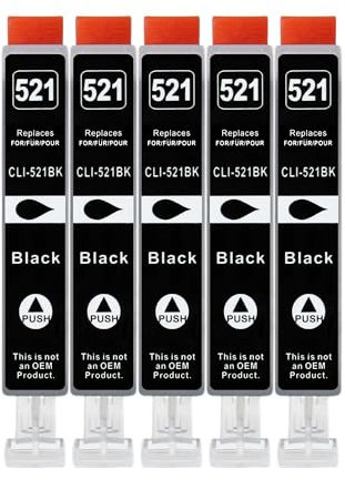 5 XXL Druckerpatronen kompatibel zu CLI-521 BK Schwarz für Canon PIXMA IP3600 IP4600 IP4600x IP4700 MP540 MP540x MP550 MP560 MP620 MP620B MP630 MP640 MP980 MP990 MX860 MX870