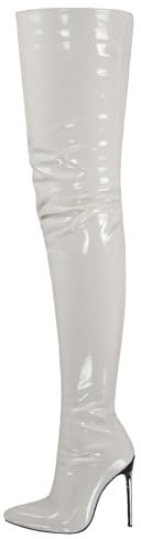 FGRID Stivali sopra il ginocchio in pelle verniciata da donna, stivali alti con tacco a spillo in PU artificiale, stivali lunghi da discoteca con cerniera laterale sexy,Bianca,43