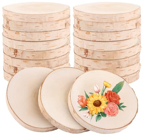 Oungy 16 Stück Holzscheiben 8–10cm Kleine Baumscheiben 10cm Rund Holzuntersetzer Birke Holzscheibe für DIY Handwerk, Hochzeitsdekoration,Weihnachtsdeko Rund Holzuntersetzer 10 cm