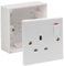 Single Switched Socket 1Gang 13Amps White Electrical Outlet - Compatible with Single 25/35/45mm Pattress Back Box Surface Mounted 1 Gang (2, SET with 25mm Box)