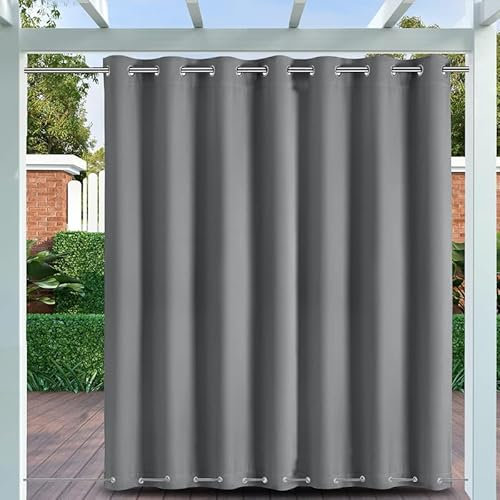 Outdoor Vorhänge mit ösen Oben und Unten, Outdoor Vorhänge Wetterfest Sonnenschutz Blickdicht Outdoor Gardine für Pavillon Terrasse | 1 Stück, Grau, B264xH183cm