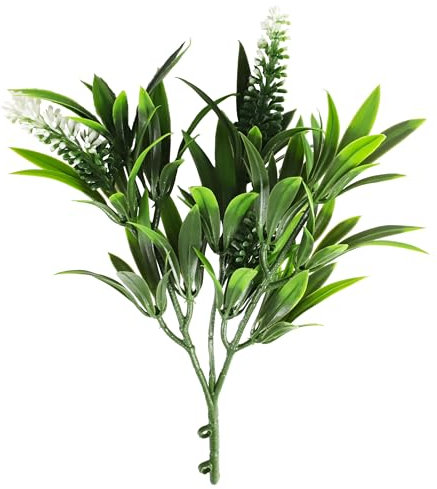ECOOPTS Künstliche Sträucher, Kunststoffpflanzen, Blätter, Stiele, künstliche Blumen für Zuhause, Büro, Hochzeit, Dekoration, Weihnachtsdekoration (grün-weiß), 2 Stück