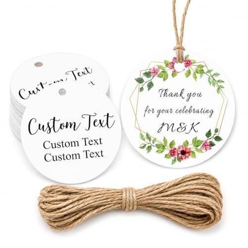 Jishiletao Personalisierte Etiketten für handgefertigte Artikel, personalisierte Etiketten für Geschenke, Hochzeitsartikel, Geburtstagsgeschenke mit Schnur (runde Form)
