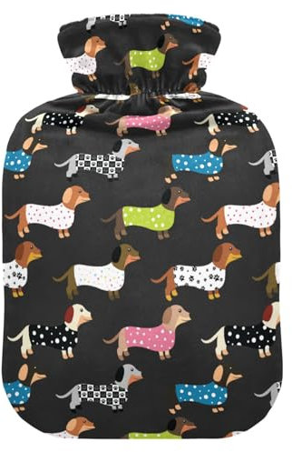 Wärmflasche mit Bezug, süßer Dackel-Hund, 2 l, auslaufsicher, Wärmbeutel für Handfußwärmer, Nacken, Schulter, Rücken, Muskelschmerzlinderung, Kältekompresse