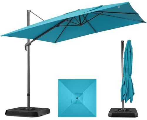 HOTIME Grand parasol de terrasse déporté en aluminium de 3 x 3 m avec rotation à 360° et 5 angles de réglage - Parasol déporté carré en aluminium pour patio, jardin, terrasse, piscine, Bleu clair