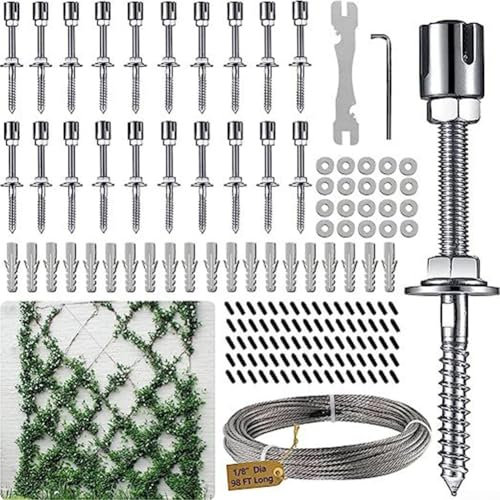 Besttoolifes Drahtseil-Kit, Edelstahl-Drahtseilkabel, Spannschlösser Drahtspanner Kit, Gartendraht für Kletterpflanze, Bild, Sicherung von Schatten, Weinreben, Rankgitter, Zeltseil