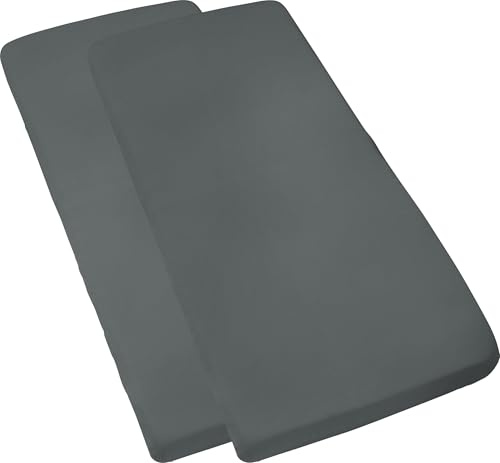 Erwin Müller Kinder-Spannbettlaken Murnau 2er-Pack Single-Jersey - anthrazit Größe 60x120 cm - 70x140 cm - hautfreundlich, atmungsaktiv, bügelfrei, strapazierstark