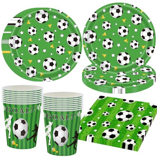 Vajilla de fiesta de fútbol para 16 invitados, color verde, plato de fiesta de fútbol, platos de papel, servilletas, decoración de fiesta de fútbol, decoración de cumpleaños infantil