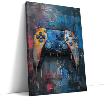 AKINDA Art Gallery - Quadro Moderno 60 x 80 cm - Controller PS4 - Joystick Pop Art - Immagine Gaming - Quadro Camera da Letto - Play Station 4 - Idea Regalo per Arredo Casa