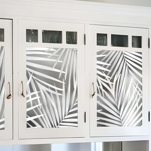 Funlife Film fenetre Anti Regard Plantes Tropicales, 3D Imitation Verre dépoli Film Opaque fenetre, Convient pour Les Salons Chambre à Coucher Cuisine Salle de Bains Portes vitrées Palmettes 58X180CM