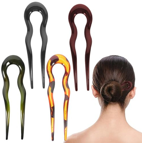 WUSJCOF 4 Pezzi Forcina a Forma di U,Forcine Per Capelli A Forma Di U Stile Francese In Acetato Di Cellulosa E Tartaruga Forcine Per Chignon Per Donne E Ragazze Accessori Per Acconciature Marrone