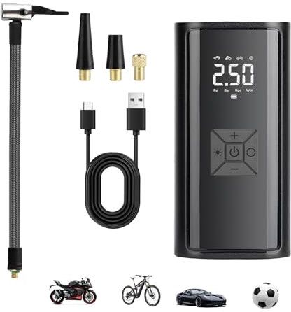 Portable Digital Display Tyre Inflator - Cordless Tyre Inflator Air Compressor Rechargeable, Electric Wireless Car Tire Pump with Air Pressure, Car Motorcycle Ball Air Pump