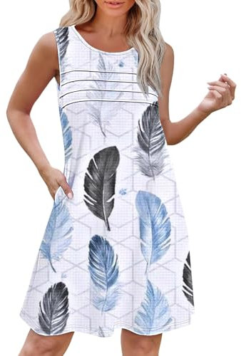 Chanpning Sommerkleid Damen Leicht Frauen Strandkleid Sexy Cocktailkleid U-Ausschnitt Blusenkleid Mode Trägerkleid Ärmelloses Hemdkleid Boho Etuikleid Vintage Kleider Lässig Dress