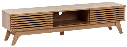 Meuble TV Moderne en Panneau de Particules de Bois 180 x 40 cm Étagères Coulissante Marron Toledo
