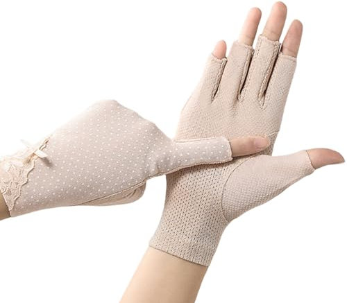 OTKARXUS Sommerhandschuhe für Damen, UV-Schutz, Halbfinger, Sonnenschutz, rutschfeste Sonnenschutzhandschuhe, Fäustlinge für Gelnägel, Reiten, Radfahren, Wandern, Angeln, Outdoor-Aktivitäten (B Beige)