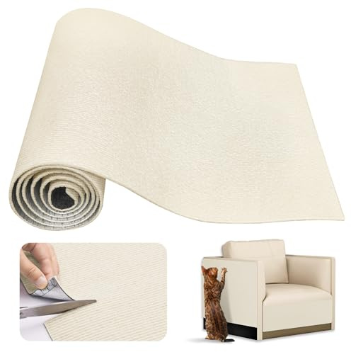 Griffoir Chat Canapé 200X40cm Tapis Griffoir Adhésif, Anti Griffe DIY, Protection Canapé pour Meubles, Murs (Beige)