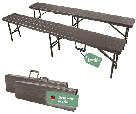 Lemodo Klappbank im 2er Set, vielseitig verwendbare Bierbank, Faltbank mit 400 kg belastbar, klappbare Sitzbank 180 x 25 cm, Campingbank für 4 Personen, tragbare Gartenbank in Holzoptik (Holz/braun)