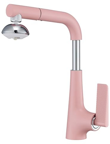 Yalsfowe Wasserhahn Küche Ausziehbar, 2 Modi Küchenarmatur mit brause, anhebbar Spültischarmatur 360° Drehbar, Moderner Messing Einhandmischer Mischbatterie für Küche,Rosa