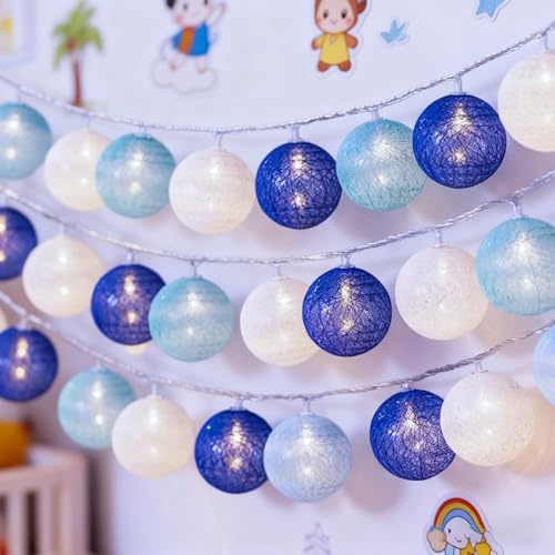 Cotton Ball Lichterkette,1.5M 10 LED Lichterkette Kugeln Batterie,6cm Baumwollkugeln lichterkette,Durchmesser lichterketten Kugeln für Kinderzimmer,Schlafzimmer,Hochzeit,Weihnachten,Party Deko